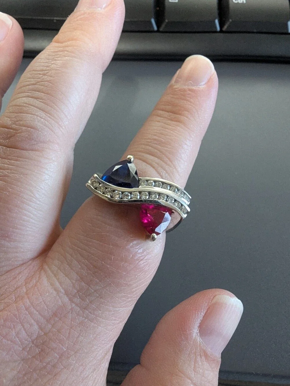 Created Sapphire & Created Ruby Ring with Diamonds Custom